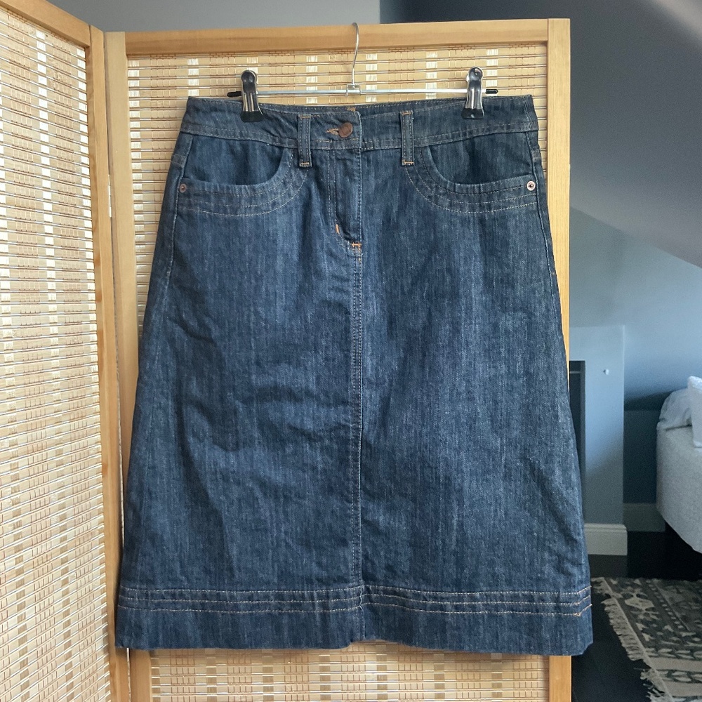 Boden Denim Mini Skirt Dark Wash Knee Length A-line Stretch Jean Skirt